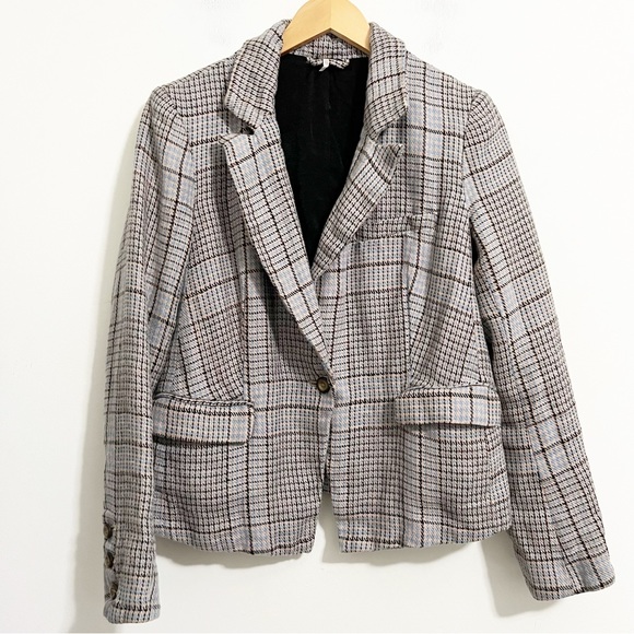 Free People Chess Plaid Linen Blazer - Picture 3 of 12